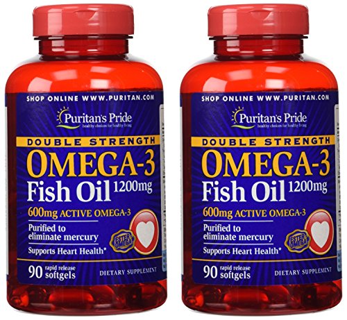 Puritan's Pride 2 Pack of Double Strength Omega-3 Fish Oil 1200 mg/600 mg Omega-3 3-90 Softgels