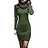 v28 Women Cowl Neck Knit Stretchable Elasticity Long Sleeve Slim Fit Sweater Dress