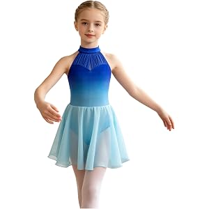 Yyuihri Halter Gradient Contemporary Lyrical Dance Costumes for Girls Open Back Chiffon Skirt Recital Competition Wear