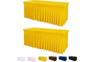 ManMengJi Yellow Spandex Table Cover 6FT 2Pack, Stretch Table Cloths with Table Skirts for Rectangle Tables, Wrinkle Resistant Stretchable Tablecloth with Skirt for Weddings, Parties, Vendors