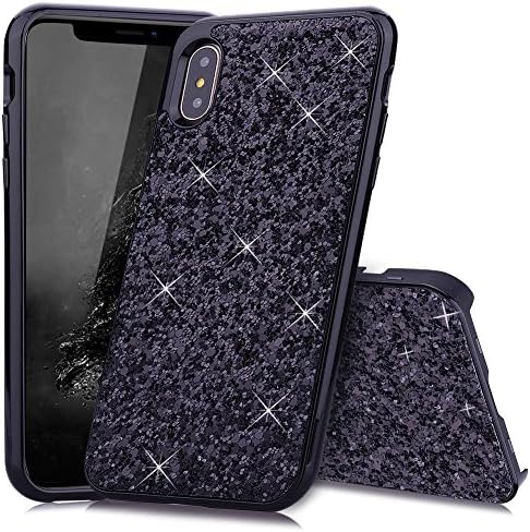iPhone 7 Plus Case iPhone 8 Plus Case Glitter Qbily iPhone 7 Plus Case Luxury Sparkle Bling Glitter Phone Case Shockproof Ultra Slim Anti-Scratch Hard PC Bumper Back Cover Black
