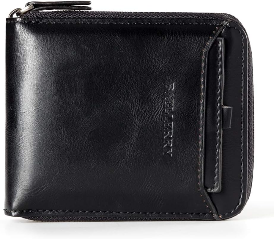 Baellerry Men's Short Bifold Wallet Retro Zipper Leather Purse Two styles