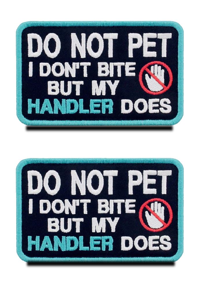 2 Packs Do Not Pet I Dont Bite But My Handler Does Vests/Harnesses Patch Hook & Loop Embroidered Fastener Badge Emblem for Service Working Guide Dog — image 1