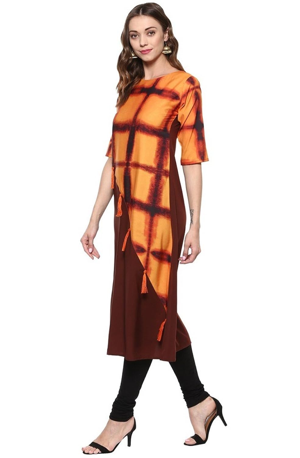 janasya women's multicolor printed crepe a-line kurti