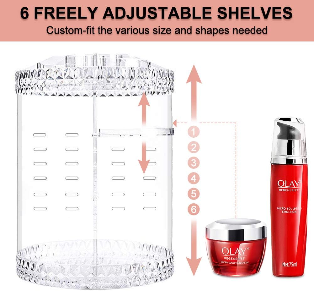 OurWarm 360 Rotating Makeup Organizer, Large Capacity Cosmetic Organizer Storage with 4 Adjustable Trays & Makeup Brush Holder, Clear Acrylic Cosmetic Display Cases for Vanity Dresser Bathroom: Home Improvement