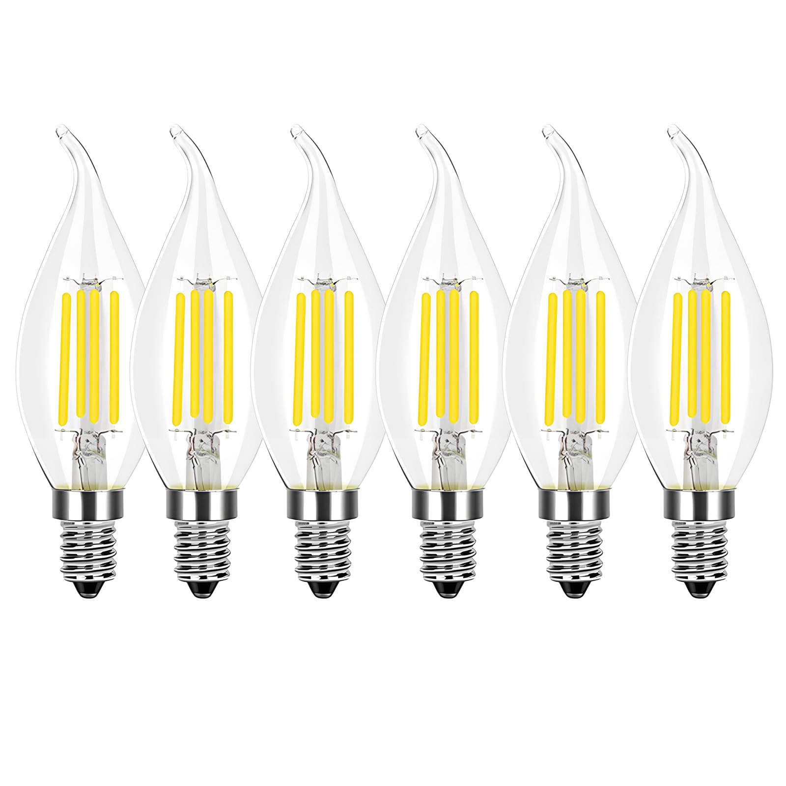 HUAMu E14 6W Dimmable LED Filament Candle Light Bulb, 60W Incandescent Replacement, 6500K Cold White, 600LM, E14 Candelabra Base Lamp, C35 Flame Shape, 6 Pack — image 1