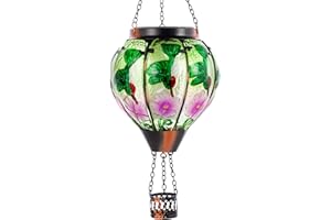 SUNNYGARDEN Hot Air Balloon Solar Lantern, Hummingbird Solar Powered Hot Air Balloon Lantern Outdoor Waterproof, Glass Hanging Hot Air Balloon Solar Light for Outdoor Patio Garden Decor