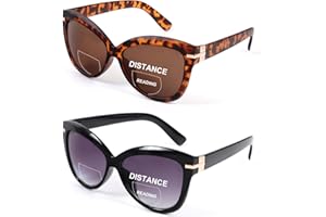 DXYXYO 2 Pack Bifocal Reading Sunglasses for Women，Oversized Cat-eye Sun Readers Glasses for Outdoor UV Protection