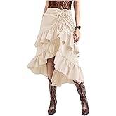 MakeMeChic Women's Western Asymmetrical Wrap Midi Skirts Cowgirl Flowy Ruffle Skirts Drawstring High Low Skirts