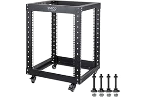12U Server Rack Open Frame with Casters-RIVECO 4 Post Quick Assembly 19-inch, Data Rack Network Shelf Cabinet Heavy Duty Black