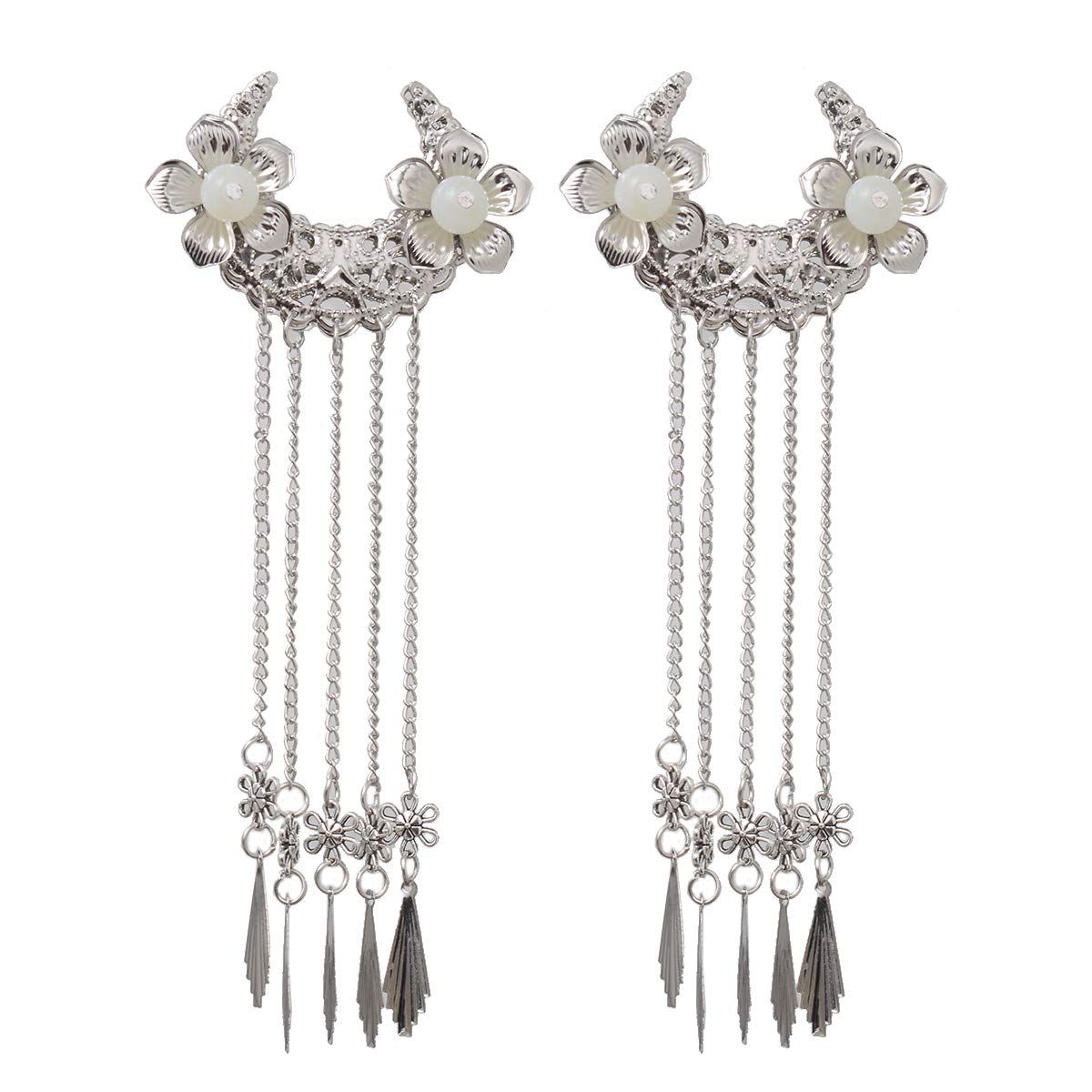 Girls Women Gothic Flower Tassel Hair Clip Lolita Headwear (style two) (Sliver)