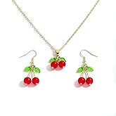 Hellodr Fruit Jewelry Set for Women, Cute Fruits Necklace Earrings Set, Lightweight Fruit Theme Jewelry for Summer Daily Wear