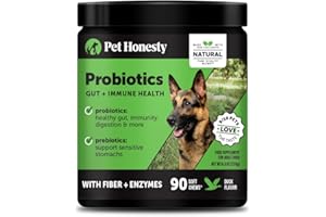 Pet Honesty Probiotics for Dogs - Digestive Enzymes Promotes Gut Health, Dog Probiotics for Bowel Support, Fiber for Regularity, Prebiotics for Immune Health & Gut Flora (Duck, 90 ct)
