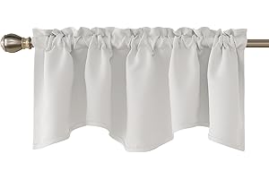 Deconovo Blackout Window Valance - Scalloped Room Darkening Curtain for Kitchen, Bedroom, and Bathroom - Elegant Window Treatment for a Cozy Home (Light Greyish White, 42x18 Inch, 1 Panel)