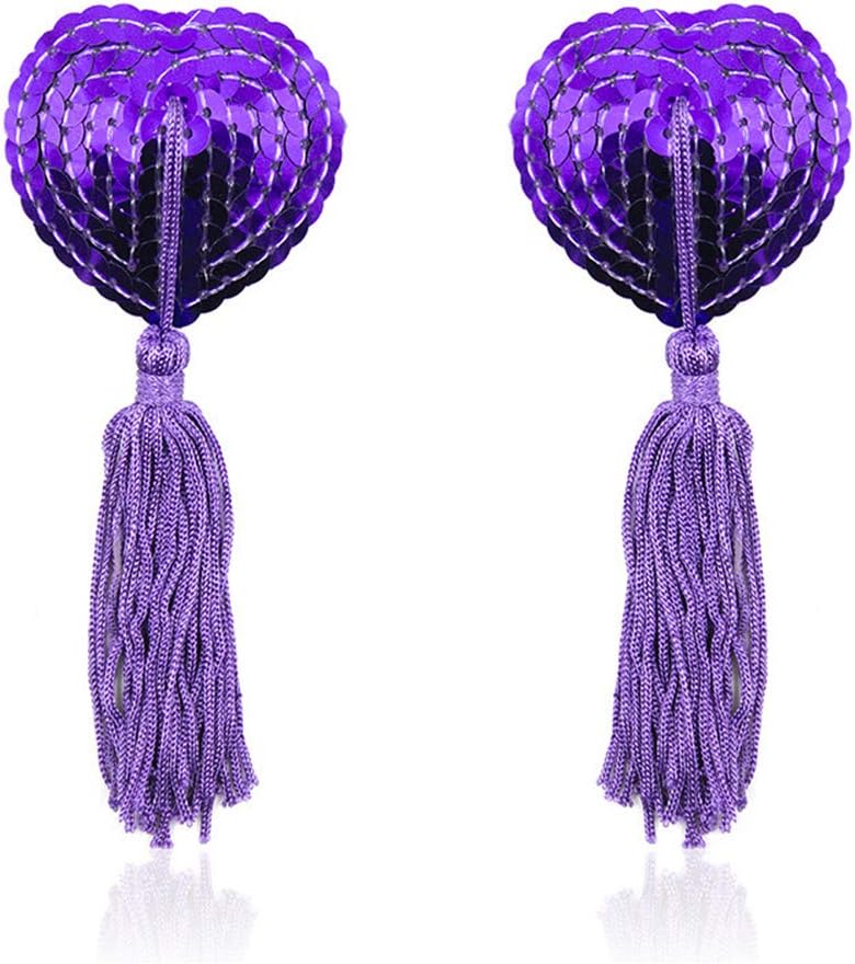 oobest Sequin Lingerie Tassel Breast Bra Stickers Shining Heart Shape Adhesive Nipple Cover Pasties Bra