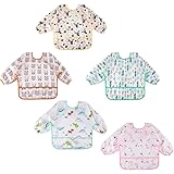 Lictin Lot de 5 bavoirs imperméables à manches longues avec manches réglables pour bébé (0-2 ans)