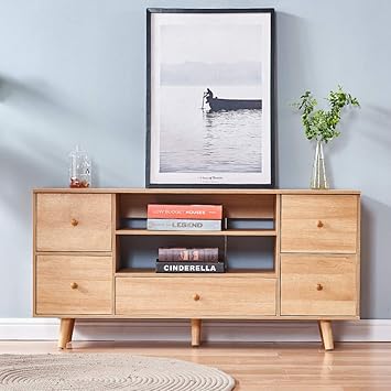 Amazon Com 47 Inches Living Room Wood Tv Stand Cabinet With Drawers And Storage Shelves Walnut Low Height Tv Display Media Equipment Sideboard Cupboard Storage Cabinet Audio Entertainment Center Buffet Furniture Decor