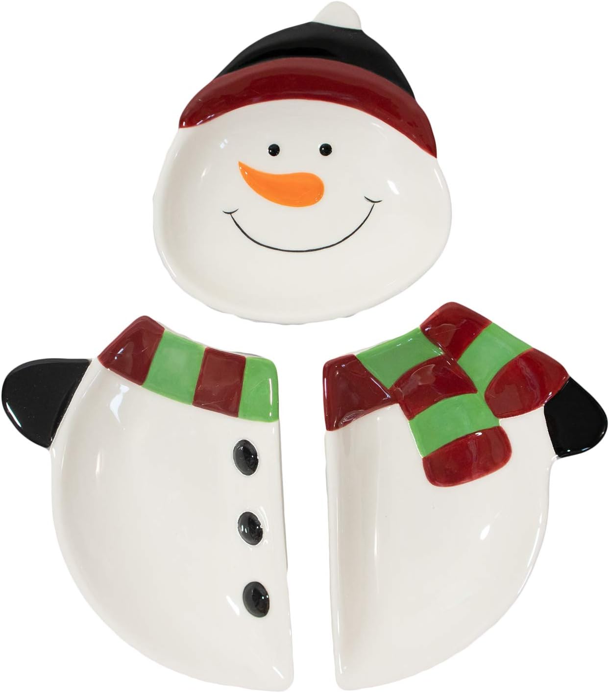 Christmas Themed Snowman With Scarf Ceramic 3-Section Server