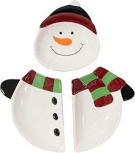 Christmas Themed Snowman With Scarf Ceramic 3-Section Server