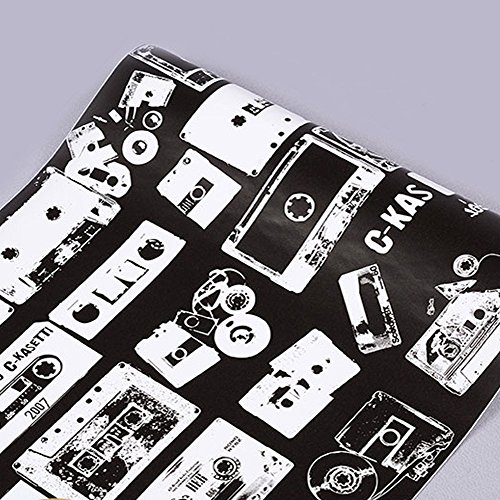 SimpleLife4U Black White Contact Paper Retro Cassette Shelf Liner Countertop Door Sticker 17.7inch by 9.8 Feet