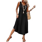 WIHOLL Summer Dresses for Women 2026 Button Front Sleeveless Casual Midi Dress Beach Vacation Sundresses with Pockets