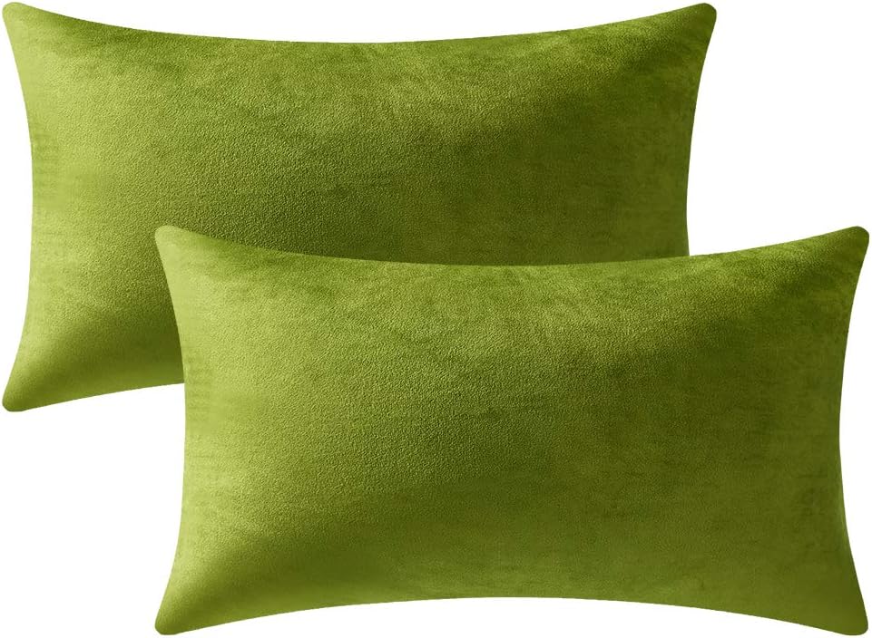 Couch Pillow Cases 12x20 Chartreuse 2 Pack Cozy Soft Velvet