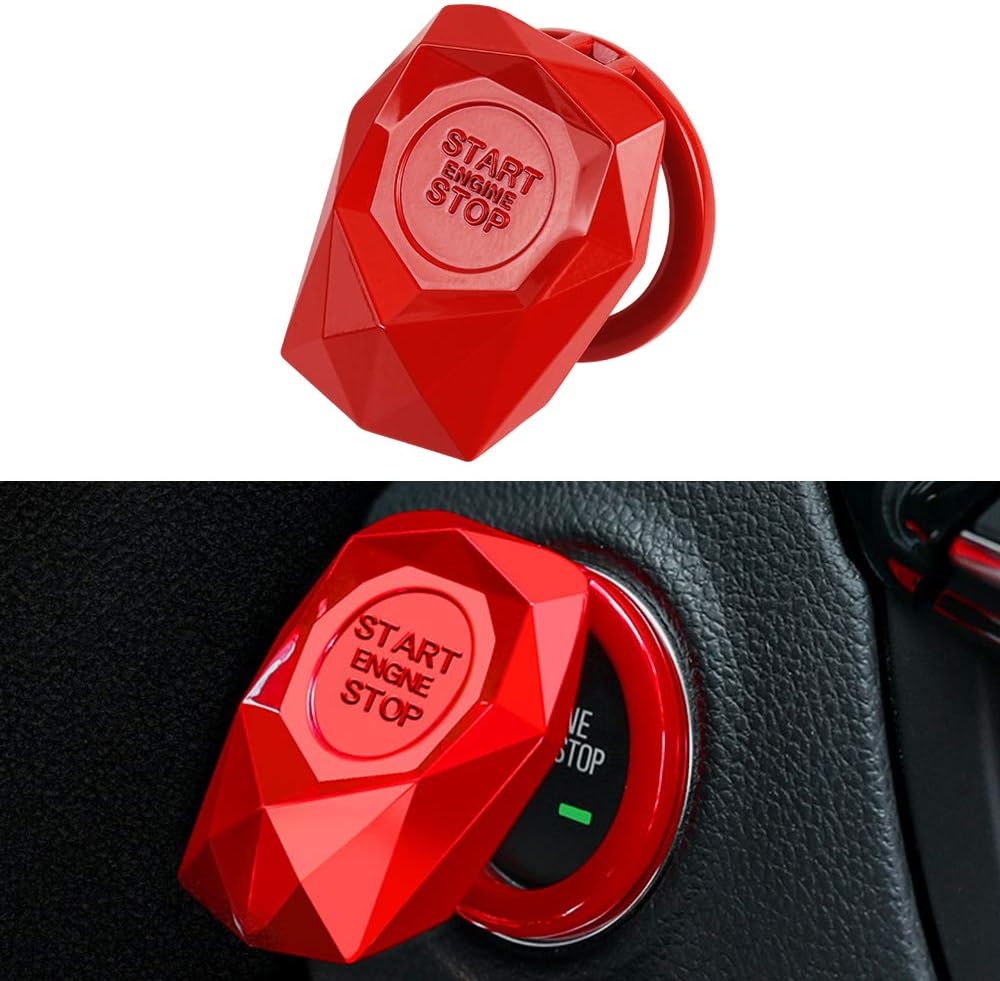 LECART 1Pc Red Car Engine Start Stop Button Cover Ring Ignition Start Stop Button Trim Push Button Switch Decor Stickers Auto Interior Accessories Aluminum Alloy Car Decorative Start Stop Button Caps