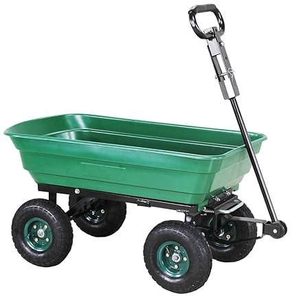 Miweba Bollerwagen Dumper Kippwagen Handwagen - Kippfunktion - Lenkachse - Luftreifen - 300 Kg Traglast - Zugmaschine (Grün)