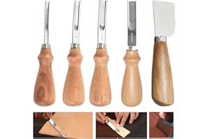 XILEWHZF Leather Edge Skiving Beveler Tool 5 Set,Leather Cutting Knife,French Beveler,Wide Mouth Leathercraft Edge Skiving Beveler Leather Trimmer with Wooden Handle Four Sizes(4mm,6mm,8mm and 10mm)