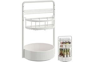 2 Tier Rotating Spice Rack with Paper Towel Holder, Iron Lazy Susan Organizer for Kitchen Countertop and Cabinet, 360 Degree 