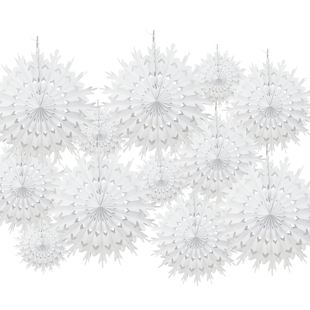 Time to Sparkle 12 Pack Mix Tissue Paper Fan Party Fan Snowflake Christmas Wedding Decoration Mix-White