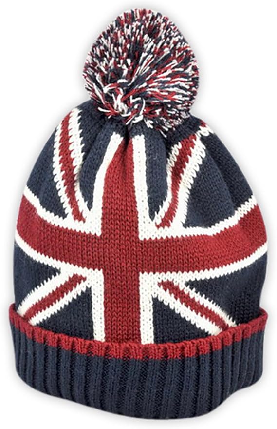 Beanie Hat with Union Jack Design and Bobble Amazon.co.uk Clothing