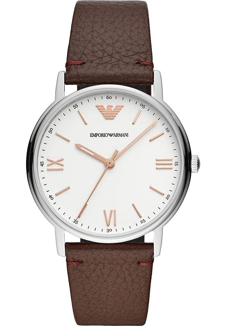 Emporio Armani Emporio Armani Watch for Men, Quartz Three Hand Movement and 41mm Case Size with Leather Strap