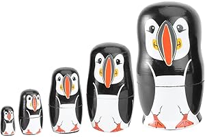 Yardwe 5pcs Wooden Penguin Matryoshka Doll Nesting for Educational Home Decor for Spatial Recognition and