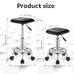 FNZIR Square PU Cushion Rolling Stool with Wheels