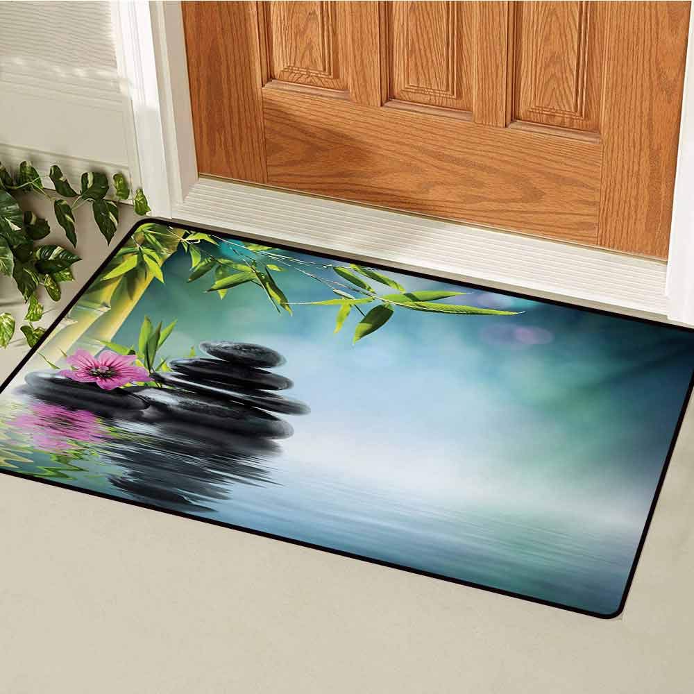 Zen Garden Universal Door mat Pink Flower Spa Stones and Bamboo Tree on The Water Relaxation Theraphy Peace Door mat Floor Decoration W29.5 x L39.4 Inch Multicolor
