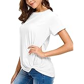 LUSMAY Womens Short Sleeve Loose Twist Knot Front T Shirts Cotton Casual Blouse