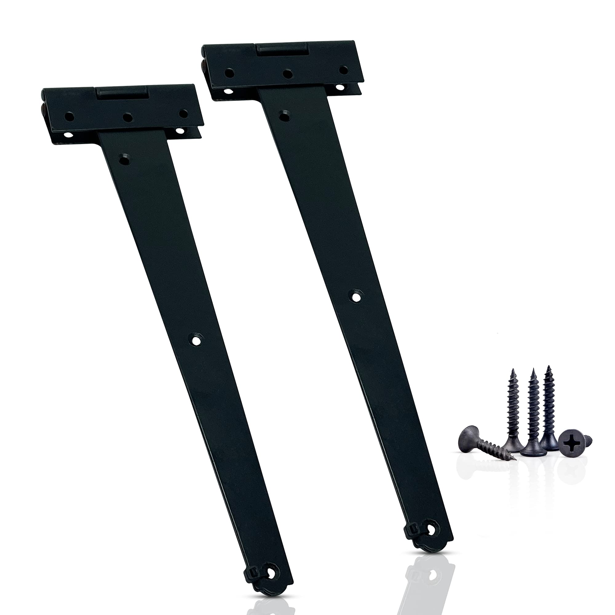 Garden Gate Hinges for Wooden Shed - 12 Inch 2Pcs Weather & Rustproof Powder Coating Metal Tee Strap Black Door Hinges for Garden Shed, Window, Fence, and Barn Gates