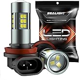 SEALIGHT H11/H8/H16 LED Fog Light Bulbs, 6000K Xenon White, 27 SMD Chips, 360-degree Illumination, Non-polarity, Pack of 2