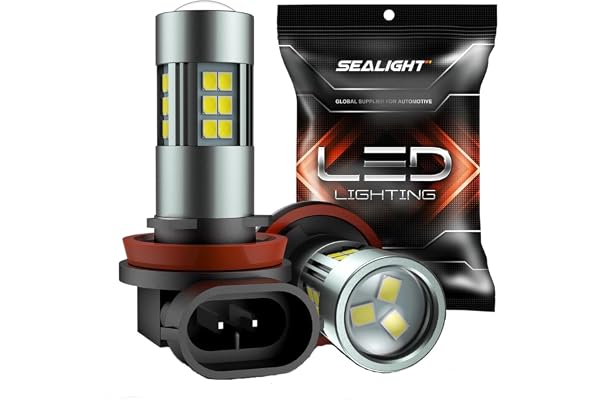 SEALIGHT H11/H8/H16 LED Fog Light Bulbs, 6000K Xenon White, 27 SMD Chips, 360-degree Illumination, Non-polarity, Pack of 2