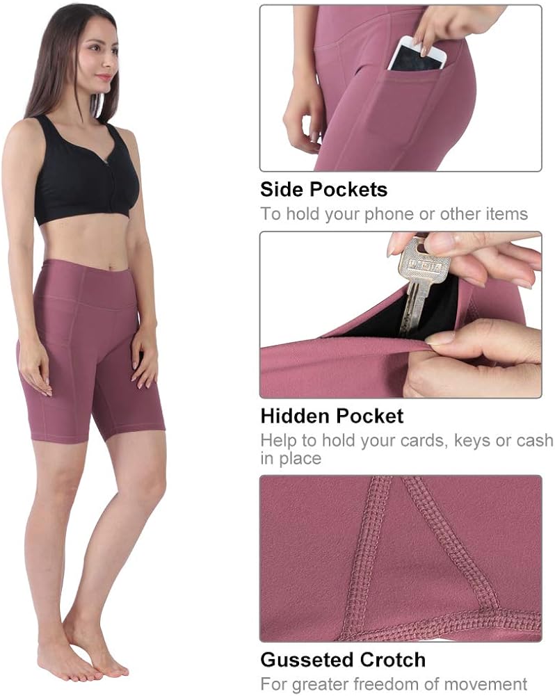 JPGO Yoga Shorts for Women, High Waist Stretch Athletic Home Gym Workout Running Biker Shorts with Pocket: Clothing