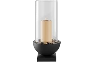 Danya B. Modern Black Metal Bold Pedestal and Glass Pillar Hurricane Candle Holder (Large)