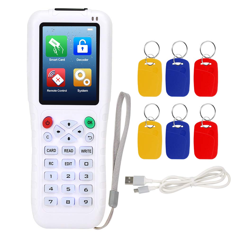 FTSTech Handheld RFID Card Reader Copier with Full Decode Function IC/ID Writer Plug and Play Duplicator Supports Almost All of The Blank Copy Cards, with 6pcs Dual Frequency Keys