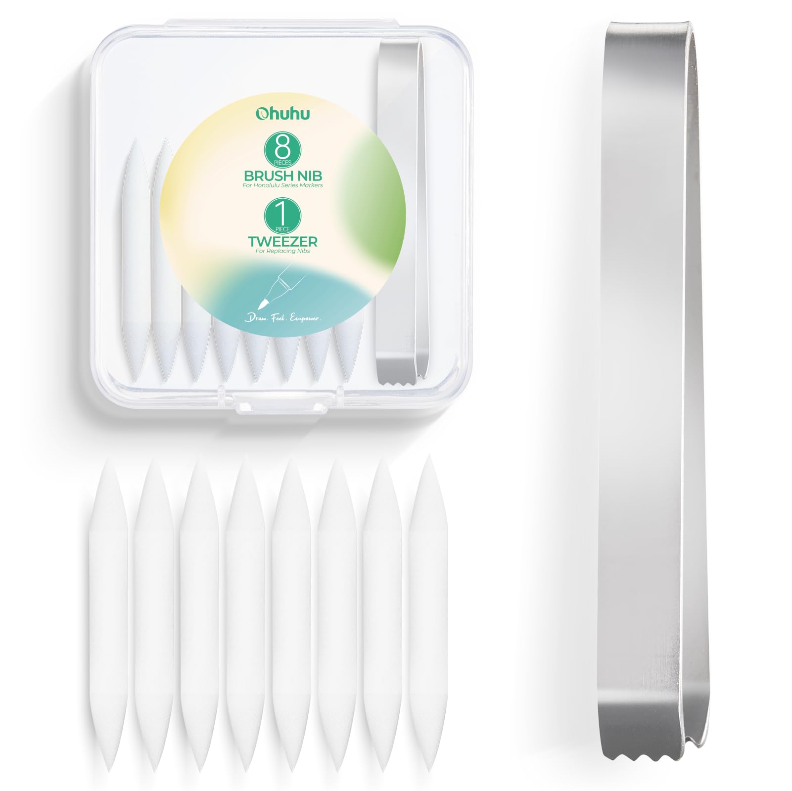 Ohuhu Markers Replacement Super Brush Nibs of Honolulu & Honolulu B Series - Pack of 8 - A Tweezer included - Comes in A Storage Box