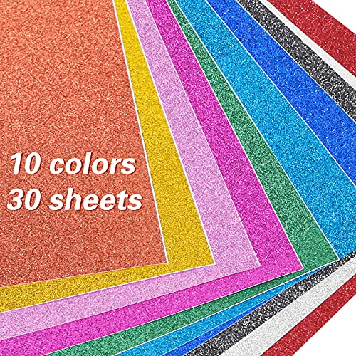 JOHOUSE 30Sheets Vinyl Glitter Cardstock Paper Sheets, Sparkle Vinyl