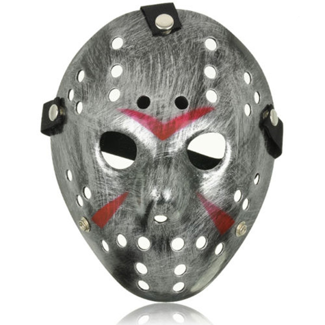 UltraByEasyPeasyStore Ultra Scary Halloween Hockey Mask - Horror Costume & Adults and Kids - Halloween Parties and Events - Perfect Scary Costume Accessory - Serial Killer - Silver Coloured
