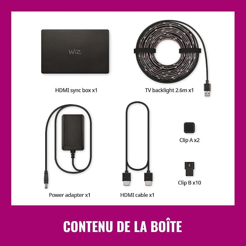 Starter Kit HDMI Sync Box et Ruban LED pour rétroéclairage, TV 55-65""