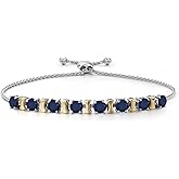 Gem Stone King 2-Tone Birthstone Bracelet for Women | 925 Silver 10K Yellow Gold | 4MM Round Gemstones | Adjustable Bolo Up to 9 Inch | Jewelry Gift for Her Mom Wife