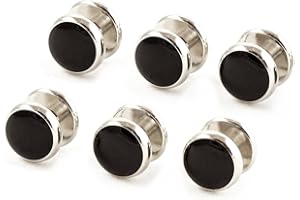 Cuff-Daddy Silver Black Enamel Shirt Studs Set for Tuxedo Wedding Party and Groomsmen in Velour Pouch