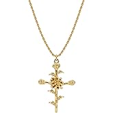 MEVECCO Gold Birth Flower Cross Necklace for Women 12 Month Faith Pendent 18K Gold Plated 2MM Twist Rope Chain Personalized Religious Birthday Jewelry for Her